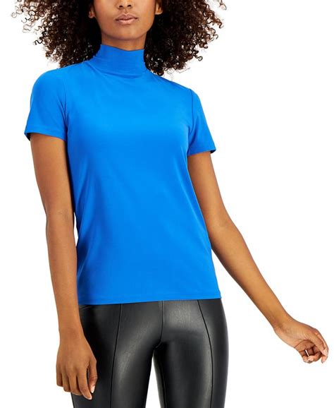 Anne Klein Short Sleeve Mock Neck Top And Reviews Tops Women Macys