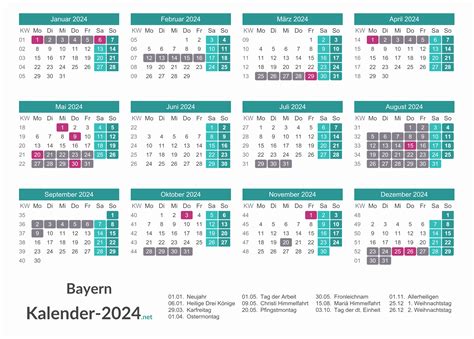 FERIEN Bayern 2024 Ferienkalender Übersicht