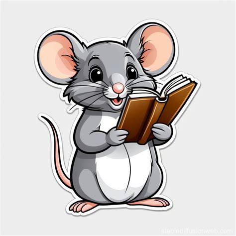 Grey Mouse Reading With Book Stable Diffusion Online