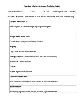 Fillable Online Functional Behavioral Assessment Part 1 Description Fax