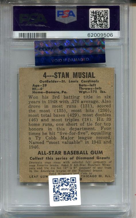 Leaf Baseball Stan Musial Rookie Card Rc Graded Psa Ebay