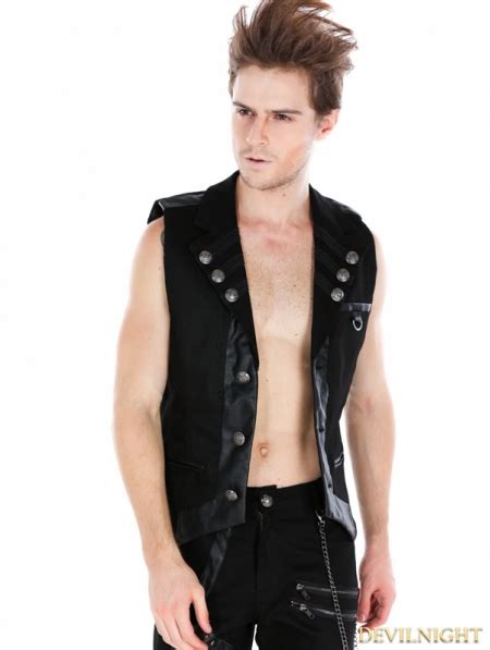 Black Gothic Military Style Vest For Men Devilnight Co Uk