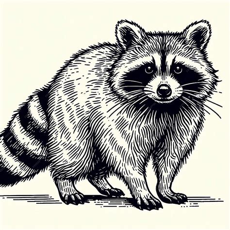 A drawing of a raccoon with a black and white pattern | Premium AI ...