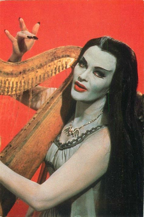 The Munsters Yvonne Decarlo As Lily Tv Postcard 6 X 4 Halloween Playing Harp 3925073824