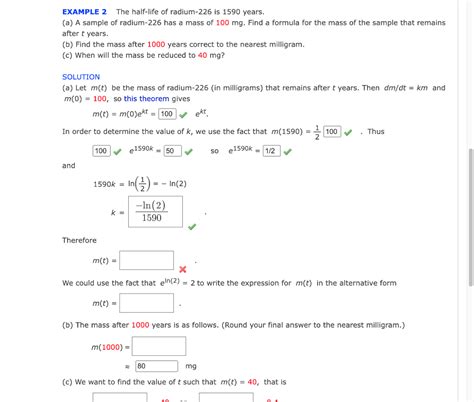 Solved EXAMPLE 2 The Half Life Of Radium 226 Is 1590 Years Chegg