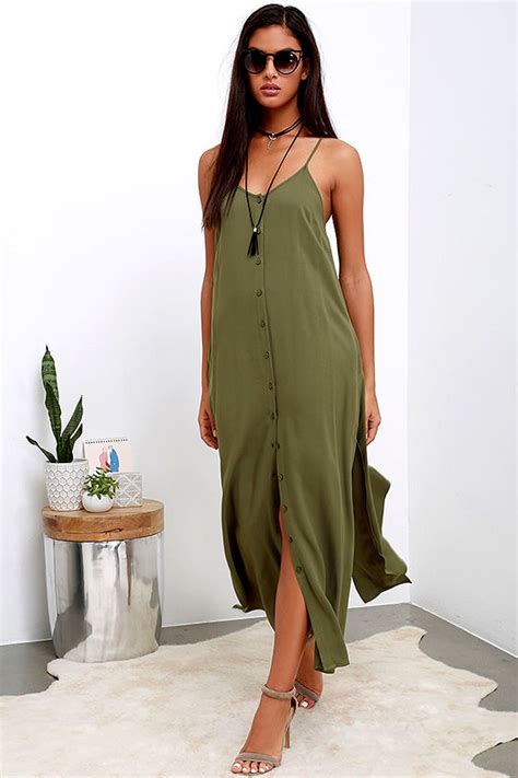 Chic Olive Green Dress Maxi Dress Button Up Maxi 5400 Lulus