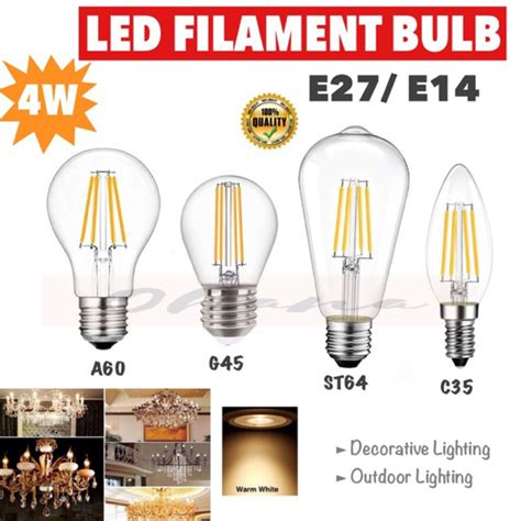 E14 E27 4W LED EDISON หลอดไฟ LED C35 A60 G45 ST64 เทยน CHANDELIER