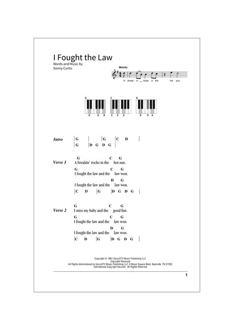 I Fought The Law By Bobby Fuller Four Sheet Music For School Of Rock