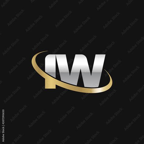 Initial Letter Iw Overlapping Swoosh Ring Logo Silver Gold Color On