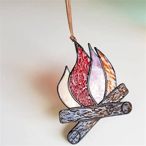 Campfire Suncatcher Stained Glass Large Camping Ornament Etsy Stained Glass Ornaments