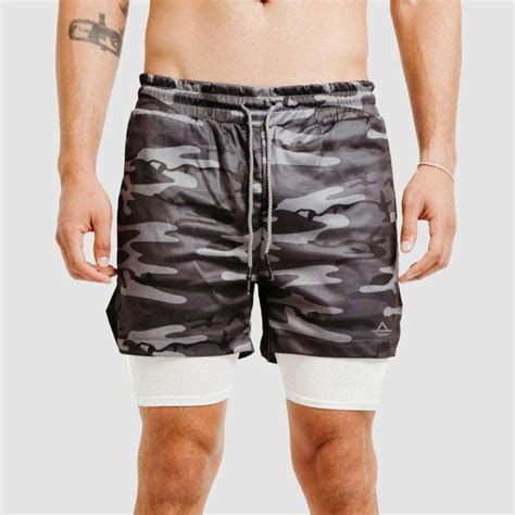 Men S Camo Gym Shorts With Compression Liner Avalon Hybrid