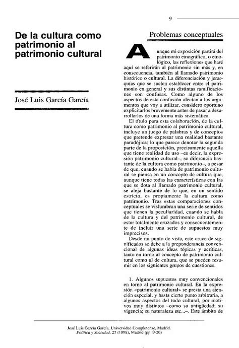 Pdf Cultura Como Patrimonio Al Patrimonio Cultural · Del Patrimonio