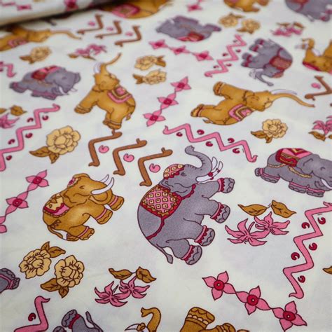 Beautiful Elephants Fabric Asian Style Elephants Printed On Etsy