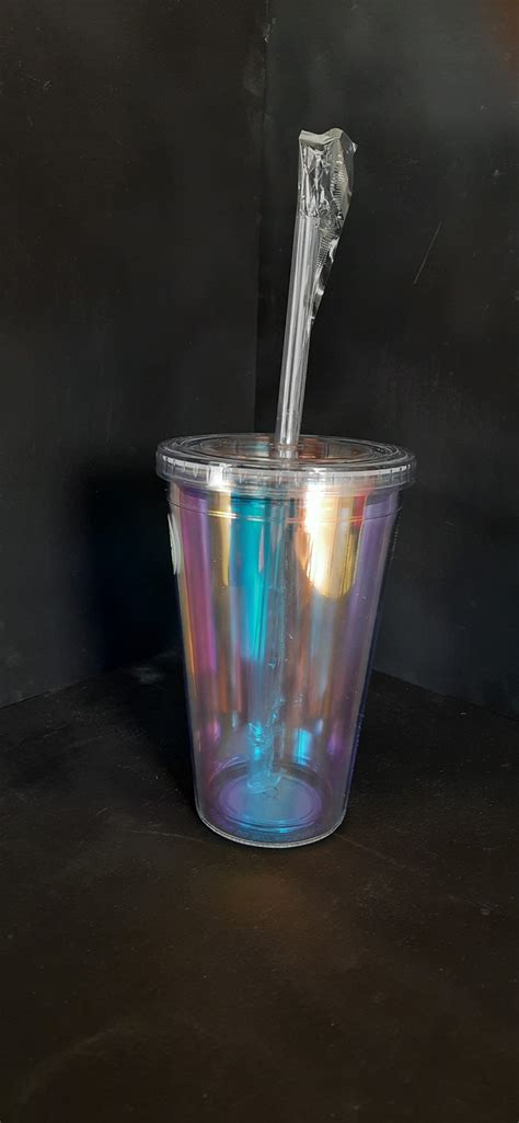 Vaso Glitter Ch Con Popote Tornasol Redfish