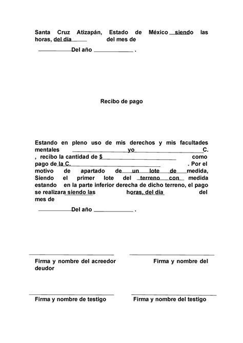 Recibo de pago Es para prestar dinero Santa Cruz Atizapán Estado