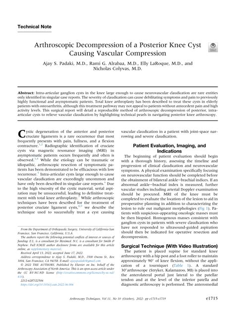 PDF Arthroscopic Decompression Of A Posterior Knee Cyst Causing