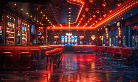 vibrant nightlife scene  neon lights   modern bar interior