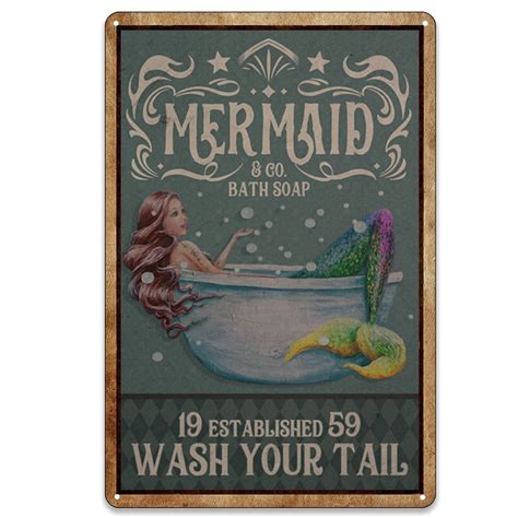 Mermaid Bath Wall Metal Tin Sign Beer Wall Decor Art Vintage Etsy