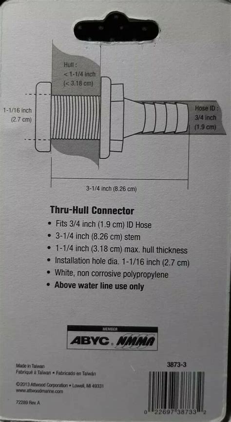 Attwood 34 19cm White Thru Hull Connector 3873 3 Authentic New