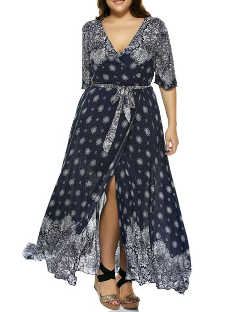 [35 Off] 2021 Plus Size Boho Print Flowy Beach Wrap Maxi Dress In Deep