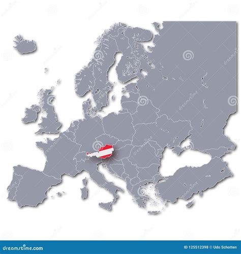 Map of Europe with Austria stock illustration. Illustration of flag ...