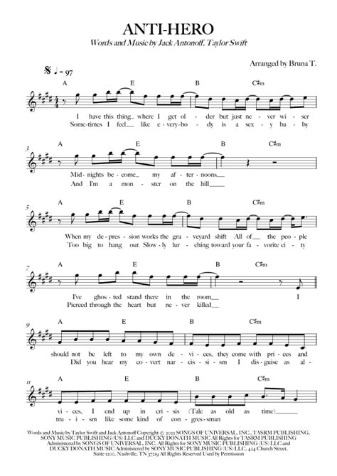 Anti Hero Arr Bruna T By Taylor Swift Sheet Music For Lead Sheet Fake Book At Sheet Music