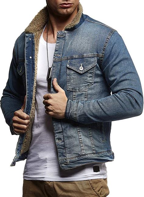 Leif Nelson Mens Denim Jacket Basic Jeans Jacket Fur Stand