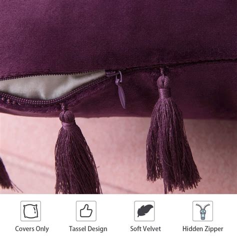 Miulee Purple Throw Pillow Cover With Tassels Fringe Velvet Soft Boho