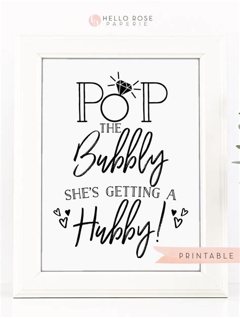 Pop The Bubbly She S Getting A Hubby Sign Kraft Printable Bridal Shower Bachelorette Hens