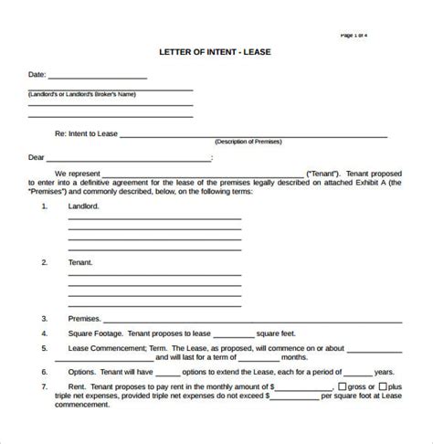 Commercial Real Estate Letter Of Intent Template