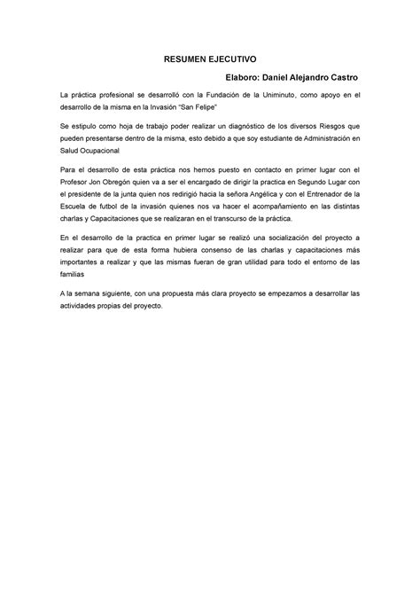 Informe Ejecutivo Practicas 1 Resumen Ejecutivo Elaboro Daniel