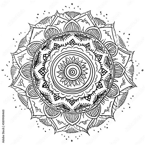 Simple Black Floral Orient Mandala On White Background Hand Drawn