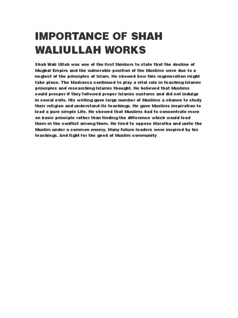 importance of shah waliullah works