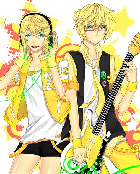 Glasses Guitar Instrument Kagamine Len Kagamine Rin Music Vocaloid Yellow