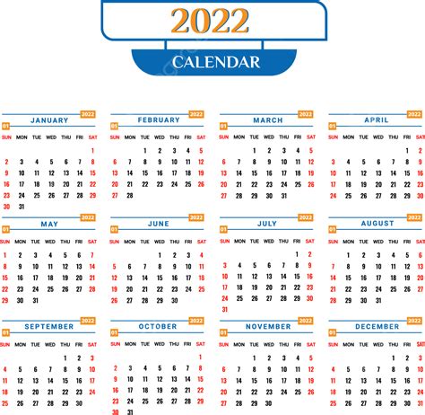 Calendario 2022 Con Estilo único Azul Y Amarillo Png Calendario