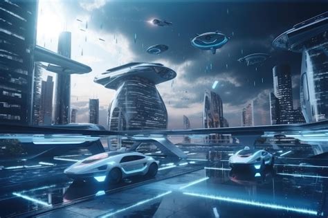 Premium Ai Image Visionary And Dreamlike Scene Of Futuristic