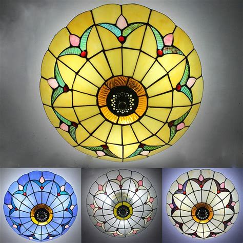 12 Inch Blue Stained Glass Flush Mount Ceiling Light Stained Glass Flush Mount Flush Mount