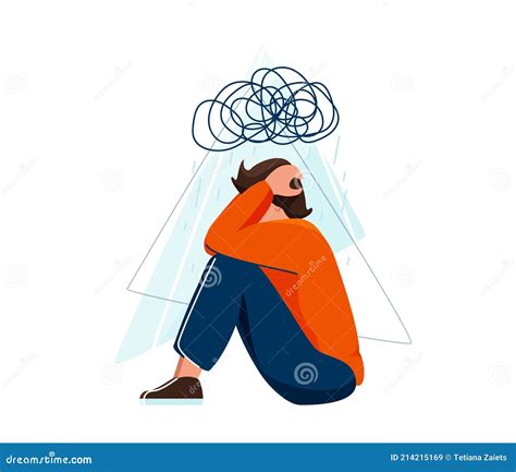 Mental Health Vector Illustration Sad Depressed Man Sitting And