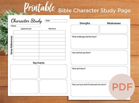 PRINTABLE Bible Character Study Template Minimalist Black White Etsy