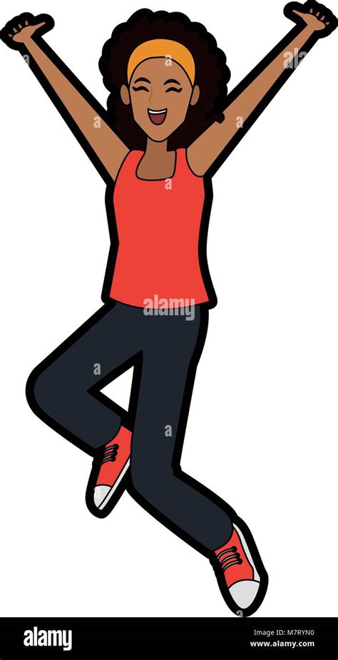 Happy Woman Jumping Cartoon Stock Vector Image Art Alamy