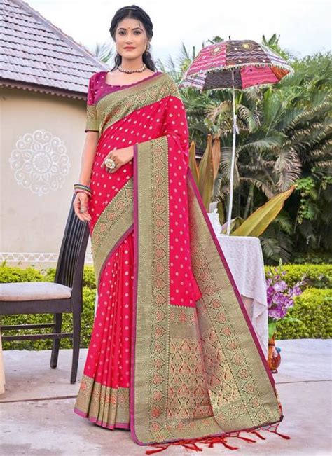 Buy Rani Banarasi Silk Festival Wear Weaving Saree Online From