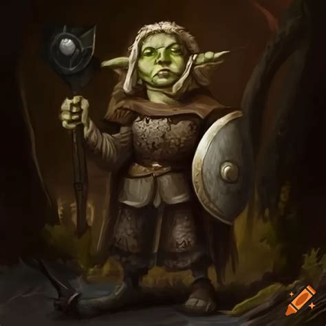 Intricately Detailed Goblin Cleric In A Mystical Forest With Mace And