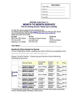 Fillable Online Mcn Mcn Dsl Order Form Mcn Fax Email Print Pdffiller