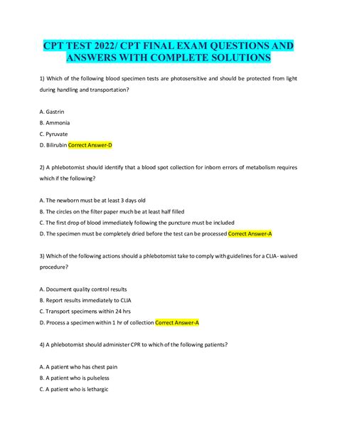 CPT TEST 2022 CPT FINAL EXAM QUESTIONS AND ANSWERS WITH COMPLETE SOLUTIONS