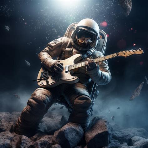 Astronaute Jouant De La Guitare Dans Une Zone Rocheuse Avec Des