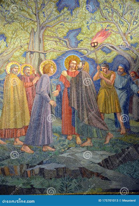 Fresco Of Judas Iscariot Kissing Jesus In Church Of All Nations