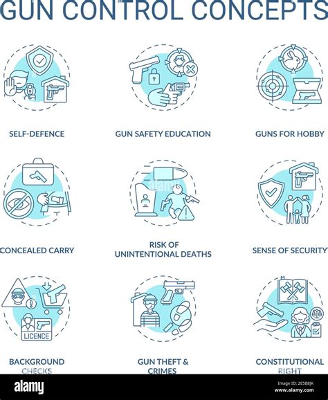 Gun Control Turquoise Concept Icons Set Stock Vector Image Art Alamy