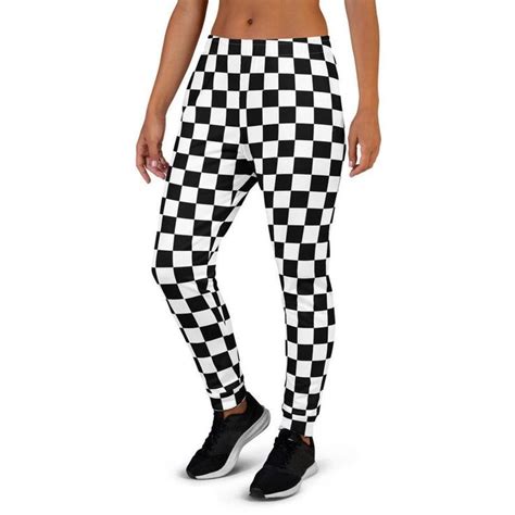 Black And White Check Checkered Women S Joggers Checkboard Etsy