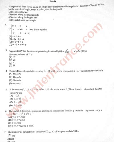 Jamia Millia Islamia M Sc Maths 2024 Entrance Question Paper Pdf