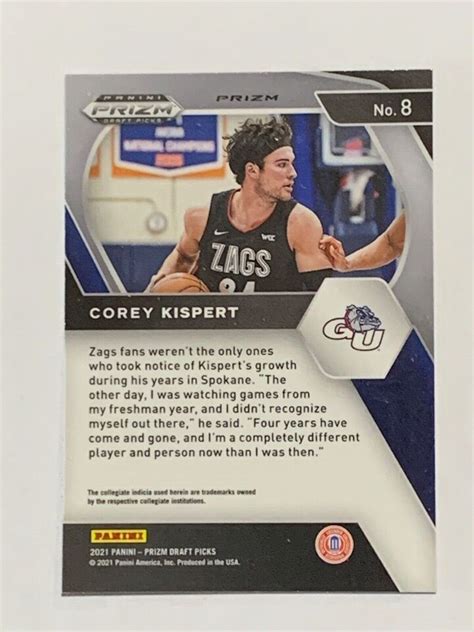 Corey Kispert Panini Prizm Draft Picks Orange Cracked Ice Rc